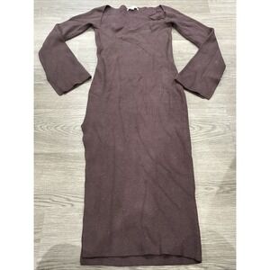Her Bottari Brown Ribbed Knit Midi Dress Sweetheart Neckline Slit Size L